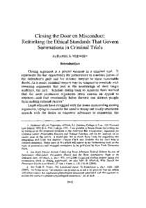 Closing the Door on Misconduct: Rethinking the Ethical Standards That Govern Summations in Criminal Trials by DANIEL S. MEDWED*  Introduction