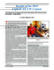 Results of the 2015 CQWW DX CW Contest “It’s always fun to make some dots and dashes with friends around the world!” – Todd, W9YK BY RANDY THOMPSON,* K5ZD