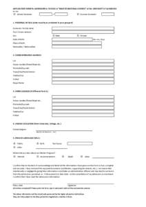 APPLICATION FORM for ADMISSION to STUDIES in 