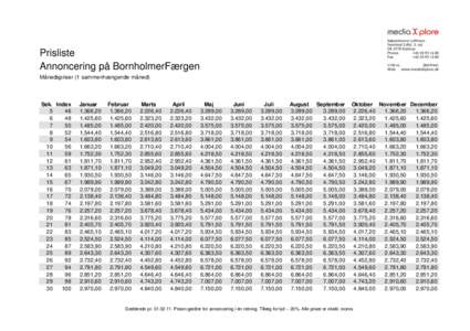 Prisliste Annoncering på BornholmerFærgen Månedspriser (1 sammenhængende måned) Sek. Index 5