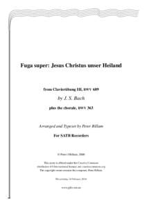 Fuga super: Jesus Christus unser Heiland  from Clavierübung III, BWV 689 by J. S. Bach plus the chorale, BWV 363