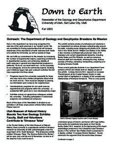 Down to Earth  Fall 2003 Down to Earth Newsletter of the Geology and Geophysics Department