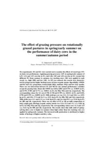 Irish Journal of Agricultural and Food Research 46: 29–46, 2007  The effect of grazing pressure on rotationally grazed pastures in spring/early summer on the performance of dairy cows in the summer/autumn period