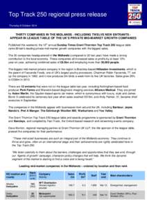 Top Track 250 / NUTS 1 statistical regions of England / Top Track 100 / West Midlands / Grant Thornton International / Robin Faccenda / Leicestershire / Warwick / Northamptonshire / East Midlands / Non-metropolitan counties / The Sunday Times