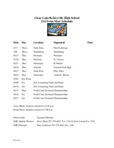 Clear Lake/Kelseyville High School 214 Swim Meet Schedule Date  Day