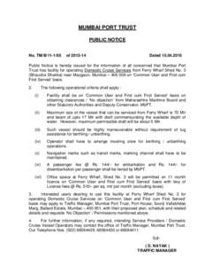 MUMBAI PORT TRUST PUBLIC NOTICE No. TM/Bof