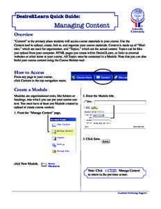 Desire2Learn Quick Guide: Managing Content