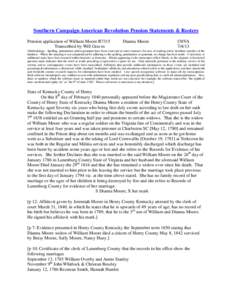 Southern Campaign American Revolution Pension Statements & Rosters Pension application of William Moore R7315 Transcribed by Will Graves Dianna Moore