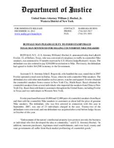 United States Attorney William J. Hochul, Jr. Western District of New York FOR IMMEDIATE RELEASE DECEMBER 14, 2012  www.usdoj.gov/usao/nyw