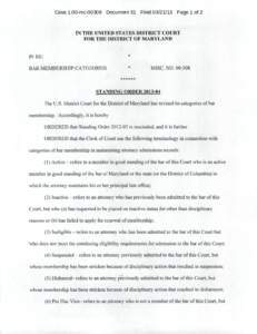 Case 1:00-mc[removed]Document 51 Filed[removed]Page 1 of 2  IN THE UNITED STATES DISTRICT COURT FOR THE DISTRICT OF MARYLAND  INRE: