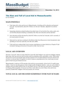 December 19, 2012  The Rise and Fall of Local Aid in Massachusetts by Luc Schuster  MAIN FINDINGS