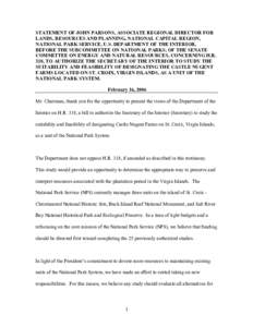 STATEMENT OF JOHN PARSONS, ASSOCIATE REGIONAL DIRECTOR FOR LANDS, RESOURCES AND PLANNING, NATIONAL CAPITAL REGION, NATIONAL PARK SERVICE, U.S. DEPARTMENT OF THE INTERIOR, BEFORE THE SUBCOMMITTEE ON NATIONAL PARKS, OF THE