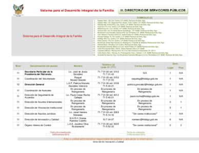 Sistema para el Desarrollo Integral de la Familia DOMICILIO (S) Sistema para el Desarrollo Integral de la Familia  Nivel