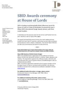 Press release 15 November 2012 For immediate release  SBID	Awards	ceremony