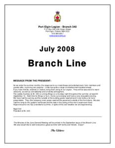 Port Elgin Legion - Branch 340 P.O. Box 359, 630 Green Street Port Elgin, Ontario N0H 2CO[removed]www.branch340.ca