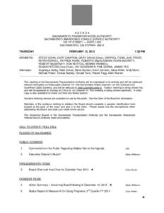 AGENDA SACRAMENTO TRANSPORTATION AUTHORITY SACRAMENTO ABANDONED VEHICLE SERVICE AUTHORITY 700 “H” STREET — SUITE 1450 SACRAMENTO, CALIFORNIA[removed]THURSDAY