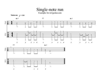 Single-note run Example for m3guitar.com Moderate = 110 F7