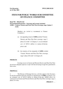 For discussion on 22 May 2002 PWSC[removed]ITEM FOR PUBLIC WORKS SUBCOMMITTEE
