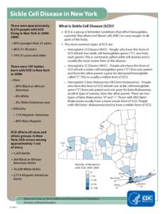 Sickle Cell Disease in New York There were approximately 8,374 people with SCD living in New York in[removed]: ••40% younger than 21 years ••46% 21-50 years