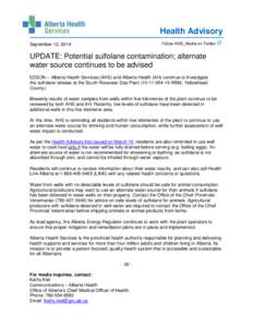 UPDATE: Potential sulfolane contamination; alternate water source continues to be advised