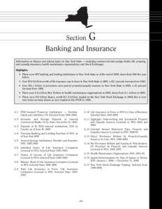 Section  G Banking and Insurance Information on finance and related topics in New York State — including commercial and savings banks; life, property,