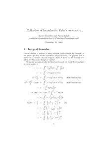 Collection of formulae for Euler’s constant γ Xavier Gourdon and Pascal Sebah numbers.computation.free.fr/Constants/constants.html