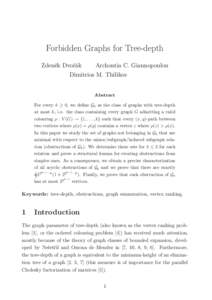 Forbidden Graphs for Tree-depth Zdeněk Dvořák Archontia C. Giannopoulou Dimitrios M. Thilikos Abstract For every k ≥ 0, we define Gk as the class of graphs with tree-depth