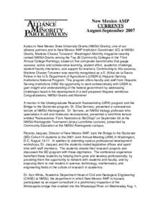 New Mexico AMP CURRENTS August-September 2007 Kudos to New Mexico State University-Grants (NMSU-Grants), one of our alliance partners and to New Mexico AMP Institution Coordinator (IC) at NMSUGrants, Marlene-Chavez Toiva