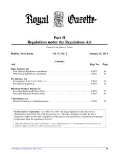 Part II Regulations under the Regulations Act Printed by the Queen’s Printer Halifax, Nova Scotia