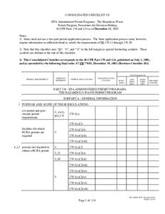 CONSOLIDATED CHECKLIST C9 EPA Administered Permit Programs: The Hazardous Waste Permit Program; Procedures for Decision Making 40 CFR Parts 270 and 124 as of December 31, 2002 Notes: 1) States need not use a two-part per