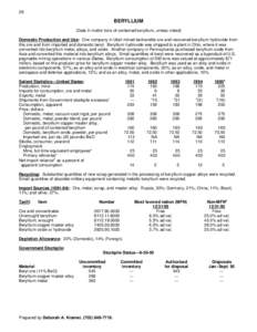 28  BERYLLIUM (Data in metric tons of contained beryllium, unless noted) Domestic Production and Use: One company in Utah mined bertrandite ore and recovered beryllium hydroxide from this ore and from imported and domest