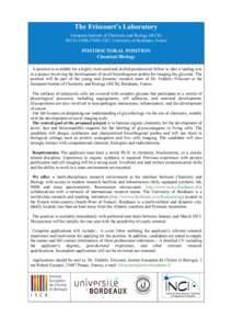 The Friscourt’s Laboratory European Institute of Chemistry and Biology (IECB) INCIA UMR-CNRS 5287, University of Bordeaux, France POSTDOCTORAL POSITION Chemical Biology