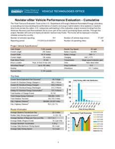 Navistar eStar Vehicle Performance Evaluation – Cumulative (Brochure), Energy Efficiency & Renewable Energy (EERE), Vehicle Technologies Office (VTO)