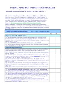 VOTING PROGRAM INSPECTION CHECKLIST **Electronic version can be found on IVAO/UVAO Share Point site**. The Air Force Voting Program is a By-Law Inspection (CI) item per AFI[removed], Inspector General Activities. Paragraph