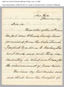 Letter from John B. Guthrie to Morrison Foster, June 13, 1859 Foster Hall Collection, CAM.FHC[removed], Center for American Music, University of Pittsburgh. Letter from John B. Guthrie to Morrison Foster, June 13, 1859 F