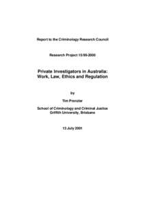 Private investigators in Australia : work, law, ethics and regulation