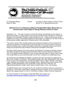 For Immediate Release March 26, 2009 Contact:  Lina Garcia / Mayors Climate Protection Center