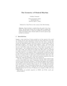 The Geometry of Musical Rhythm Godfried Toussaint? School of Computer Science McGill University Montr´eal, Qu´ebec, Canada