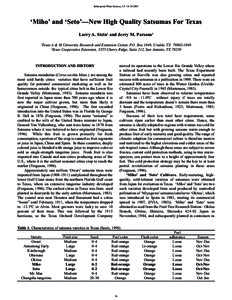 Subtropical Plant Science, 53: [removed]  ‘Miho’ and ‘Seto’—New High Quality Satsumas For Texas Larry A. Stein1 and Jerry M. Parsons2 1