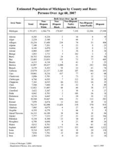 Estimated Population of Michigan by County and Race: Persons Over Age 60, 2007 Area Name Michigan Alcona