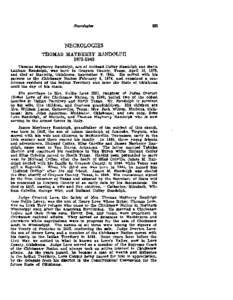 NECROLOGIES THOMAS MBPBERRY RANDOLPH[removed]Thomas Mayberry Randolph, son of Holland Coffey Randolph and Marie Lsnham Randolph, was born in Grayson County, Texas, April 18, 1873, and died a t Marietta, Oklahoma, Septe
