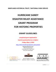 MARYLAND HISTORICAL TRUST / NATIONAL PARK SERVICE  HURRICANE SANDY DISASTER RELIEF ASSISTANCE GRANT PROGRAM FOR HISTORIC PROPERTIES