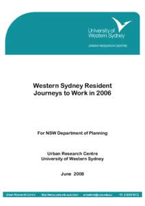 Study on the travel to work of Western Sydney residents in 2006