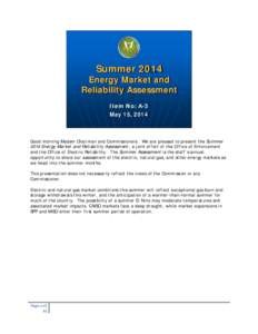 2014Summer 2014Energy Market and Reliability Assessment