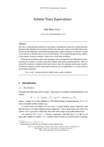 MFPS XX1 Preliminary Version  Infinite Trace Equivalence Paul Blain Levy  1