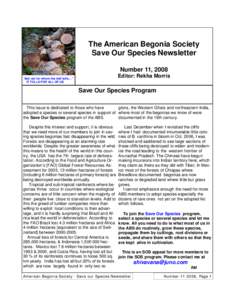 The American Begonia Society Save Our Species Newsletter Number 11, 2008 Editor: Rekha Morris  “Ask not for whom the bell tolls…”