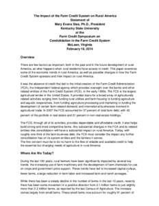 The Impact of the Farm Credit System on Rural America Statement of Mary Evans Sias, Ph.D., President Kentucky State University at the Farm Credit Symposium on