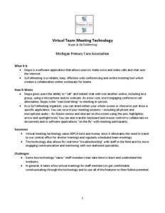 Michigan Primary Care Association, Virtual Team Meeting Technology fact sheet, Sykpe & GoToMeeting