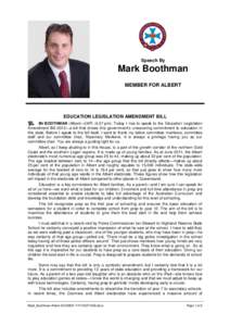 Hansard, 21 AugustSpeech By Mark Boothman MEMBER FOR ALBERT