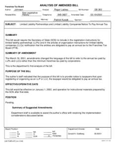 Senate Bill 263 Limited Liablility Partnerships & Limited Liability Companies Notice to Pay Annual Minmum Franchise tax Amended[removed]